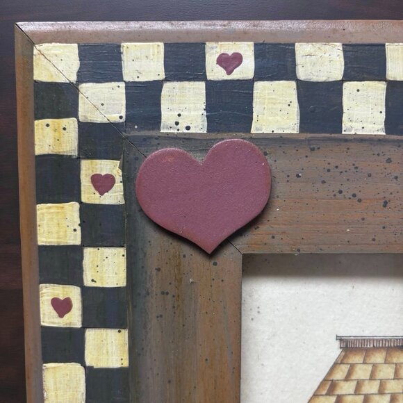 B. Andresen Country Cottage Print – Framed Americana Folk Art, Checkered Heart F - Picture 9 of 12